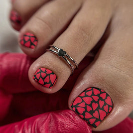 Nail Wraps Pédicure – Motif Cœur, Fond Noir – Réf. WR-846