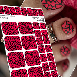 Nail Wraps Pédicure – Motif Cœur, Fond Noir – Réf. WR-846