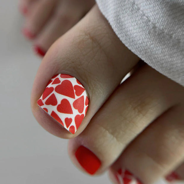 Nail Wraps Pédicure – Motif Cœur, Fond Blanc – Réf. WR-847