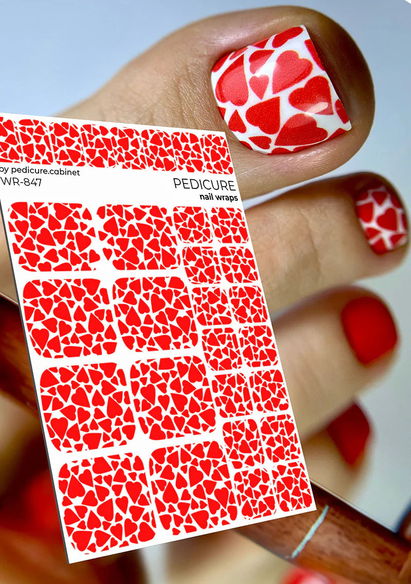 Nail Wraps Pédicure – Motif Cœur, Fond Blanc – Réf. WR-847