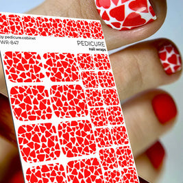 Nail Wraps Pédicure – Motif Cœur, Fond Blanc – Réf. WR-847
