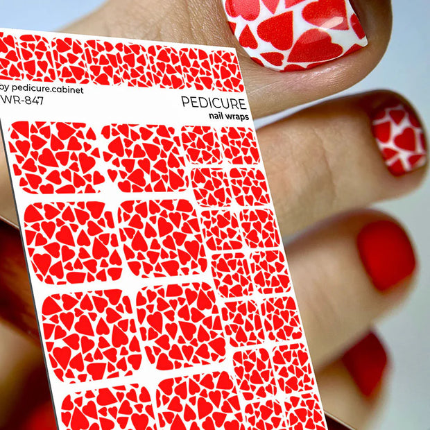 Nail Wraps Pédicure – Motif Cœur, Fond Blanc – Réf. WR-847