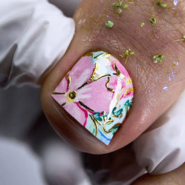 Nail Wraps Pédicure – Motif Fleurs Aquarelle avec Effet Feuille d’Or – Réf. WR-850