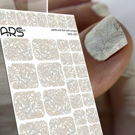 Nail Wraps Pédicure – Motif Rameaux Marron & Effet Feuille d’Argent – Réf. WR-457