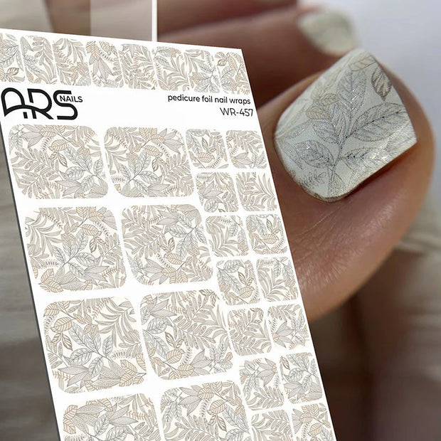 Nail Wraps Pédicure – Motif Rameaux Marron & Effet Feuille d’Argent – Réf. WR-457
